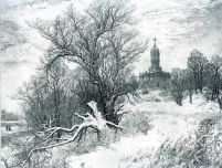 Офорт В.Зорина. Зима в Дубровицах,  17,5 x 21
