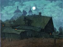 Луна взошла, цветной офорт В.Зорина, 1998, 15 х 19