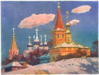 Мартовский снег, цветной офорт В.Зорина, 2003, 20 х 25